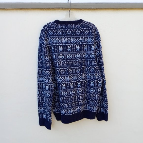 Tommy Hilfiger Blue & White Lambswool Blend Fair Isle Sweater Size XL Apres Ski - Picture 5 of 14